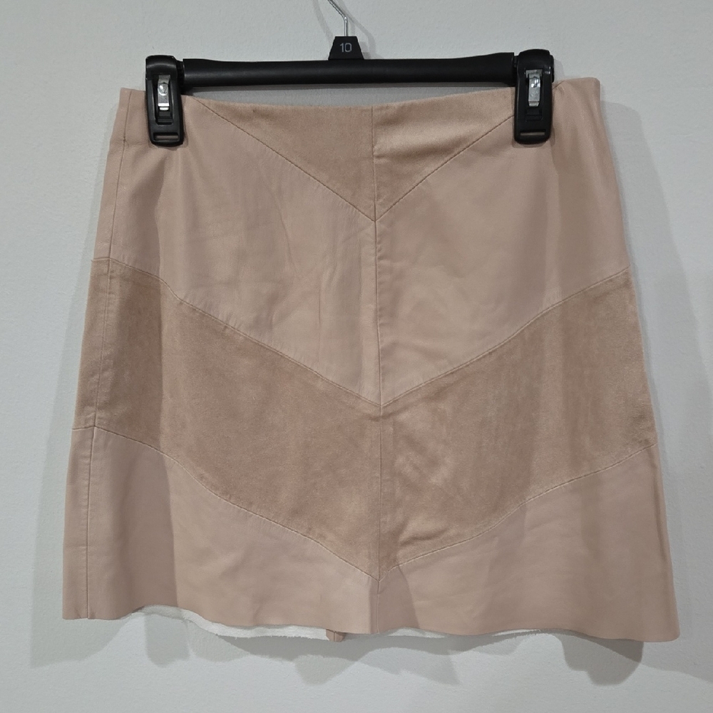 Zara Sz Medium Womens Beige Leather And Suede Mini Skirt